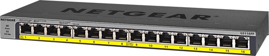 NETGEAR GS116PP - Netwerk Switch - Unmanaged - 1 Gbps - PoE Switch - 16 poorten