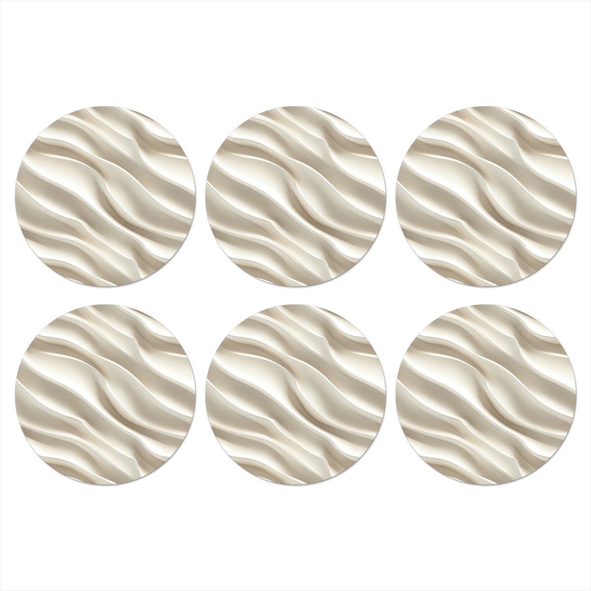 Onderzetters voor glazen - Rond - Diagonaal - Golven - Crème - 10x10 cm - Glasonderzetters - 6 stuks
