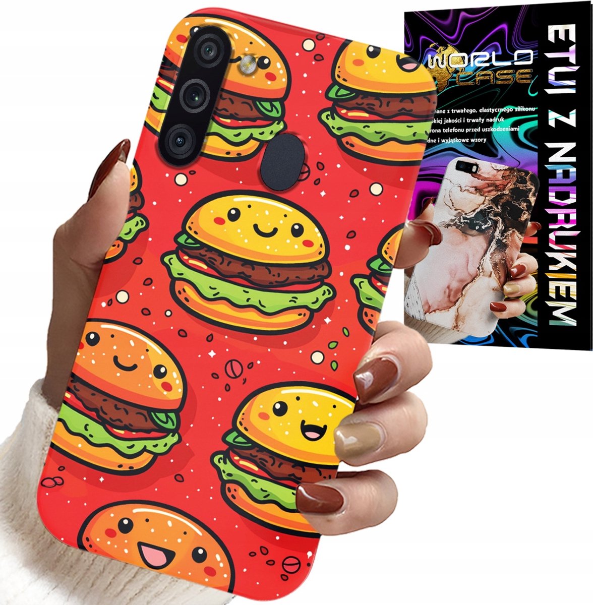 HOESJE VOOR SAMSUNG GALAXY A21 - LEUKE HOES MET LACHENDE BURGERS