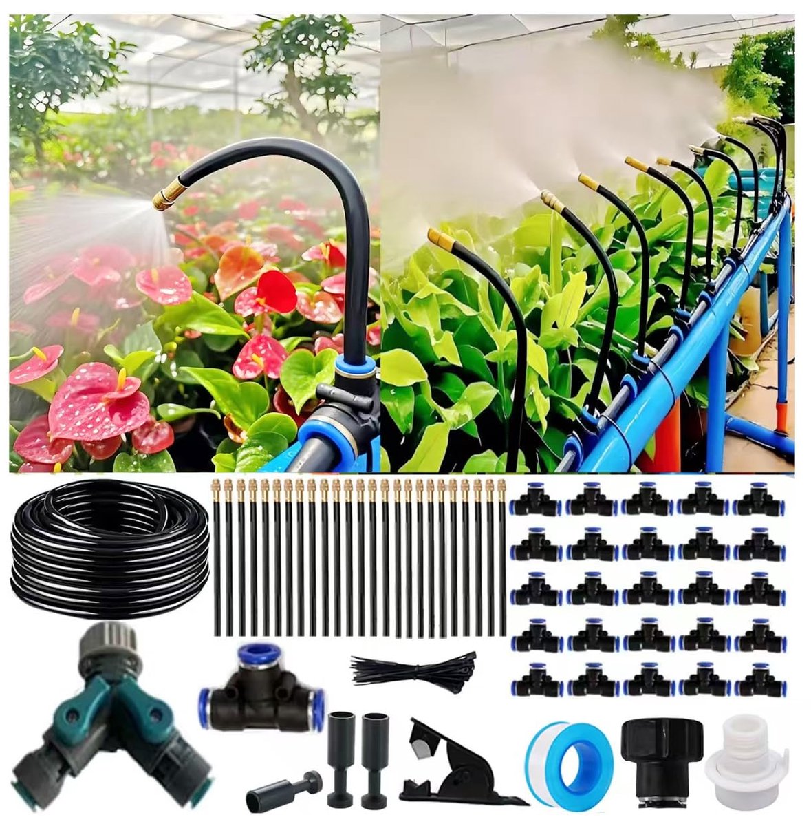 Druppelirrigatieset - Automatisch bewateringssysteem - Planten water geven - Snelle connectoren - 98FT slang - Zwart