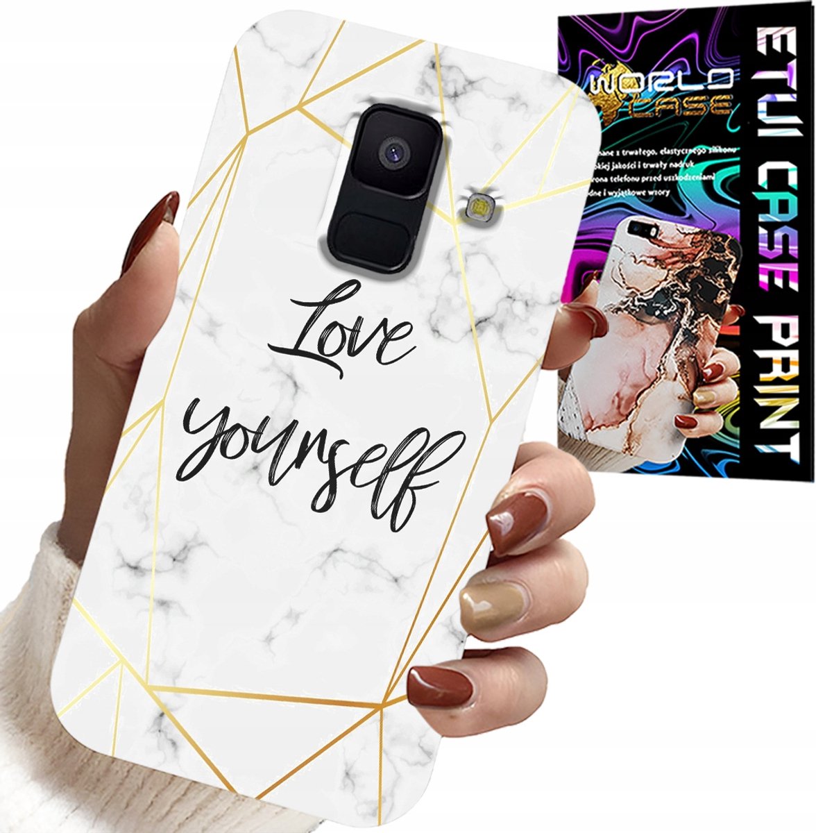 HOESJE VOOR SAMSUNG A6 2018 - WIT MARMER MET GOUDEN FRAME LOVE YOU