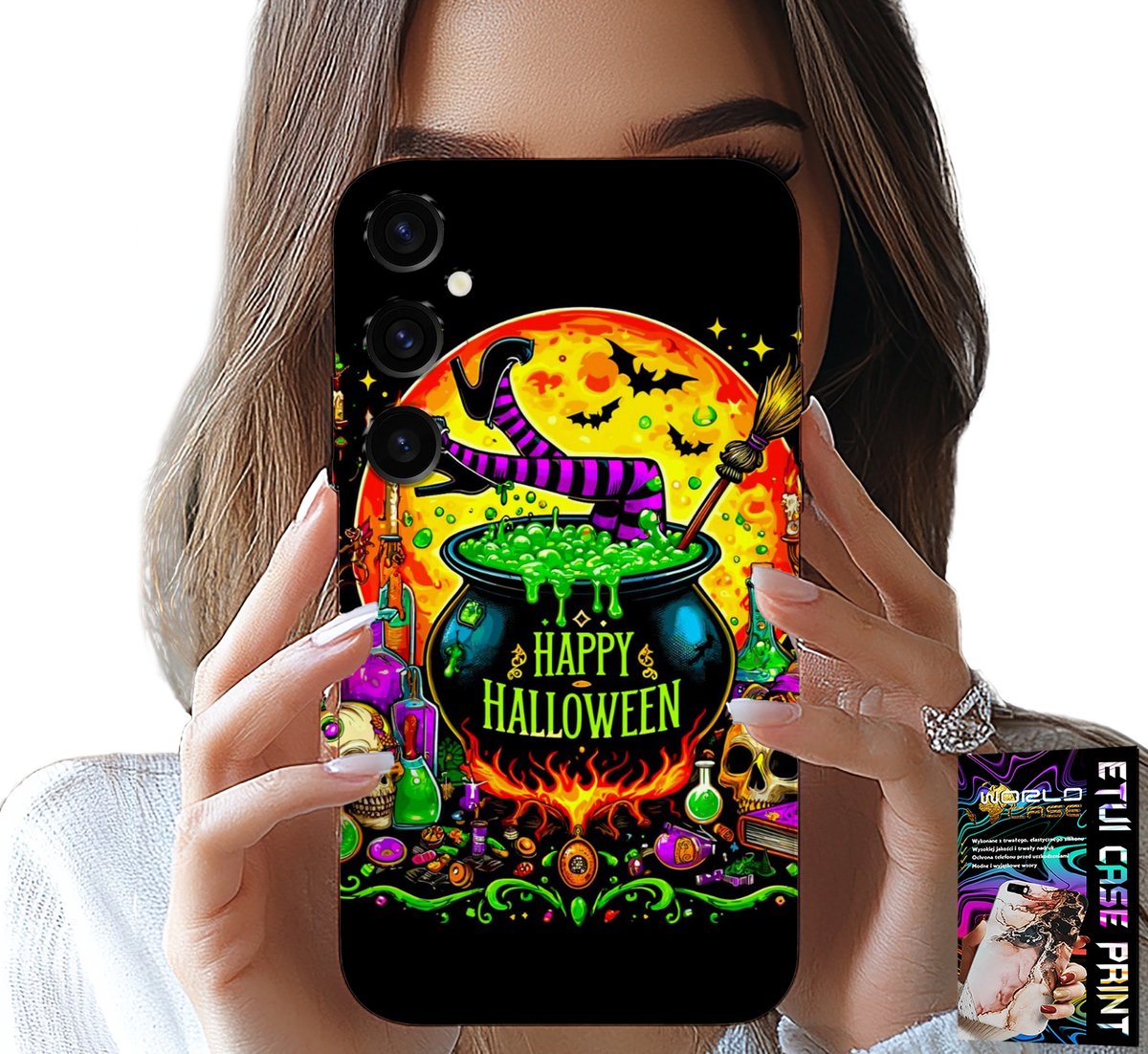 HOESJE VOOR SAMSUNG GALAXY A04S - HEKSENKETEL EN TOVERSTAF HALLOWEEN GLAS
