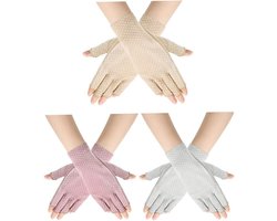 3 pairs Fingerless Gloves UV Protection Non-Slip Summer Riding Gloves Half Finger Gloves Sunscreen UV Protection Cotton Gloves Half Finger Gloves