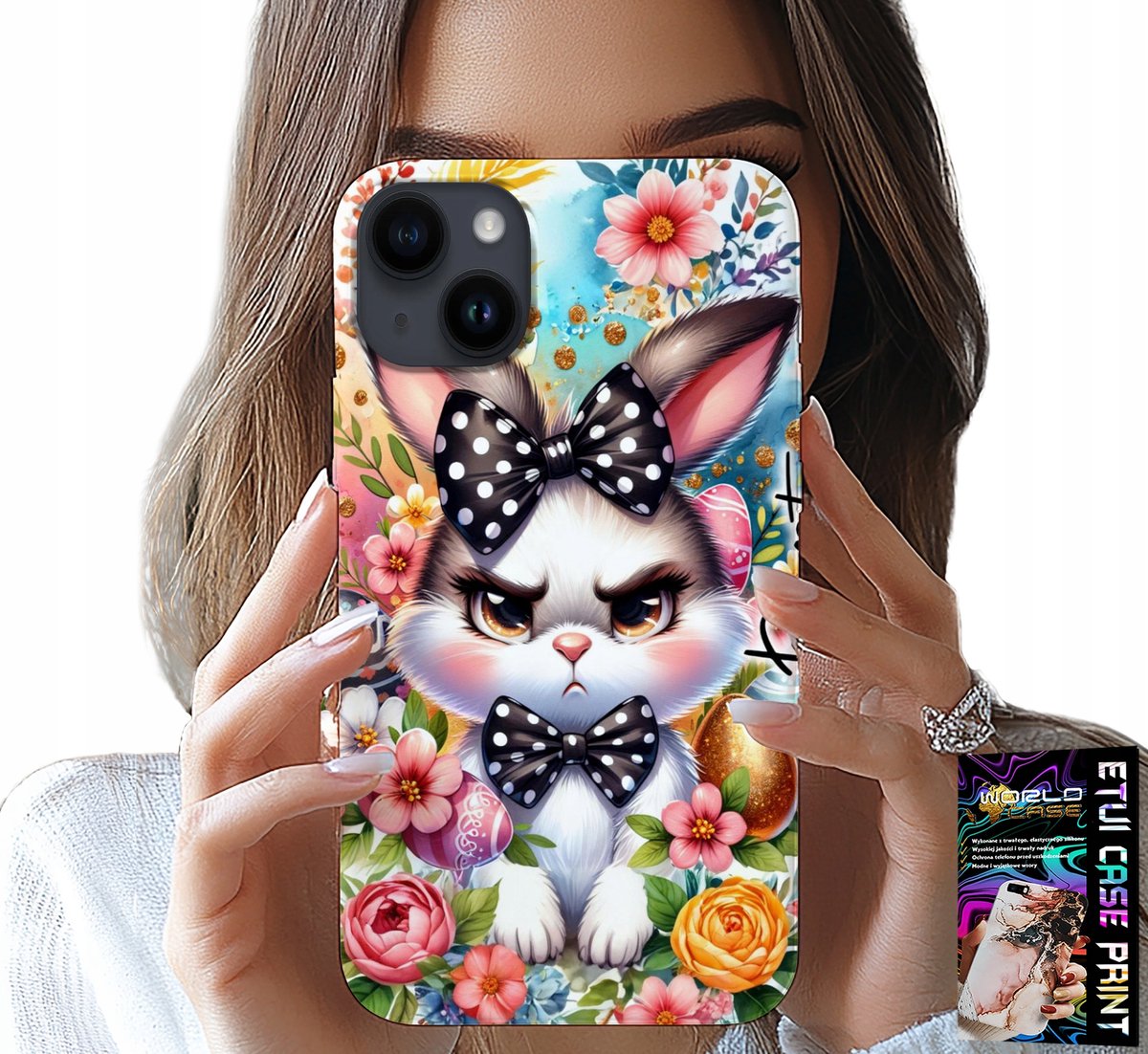 HOESJE VOOR IPHONE 15 - PAASHAAS, HAAS, EIEREN + GLAS