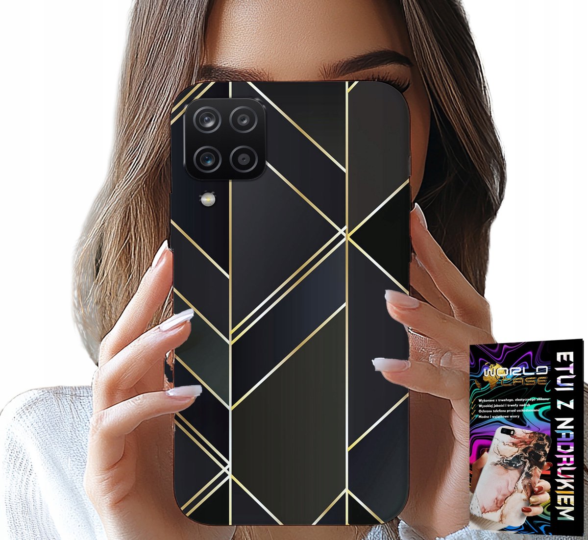 HOESJE VOOR SAMSUNG GALAXY A22 5G - GOUDEN FRAME, ELEGANTE PATRONEN + GLAS