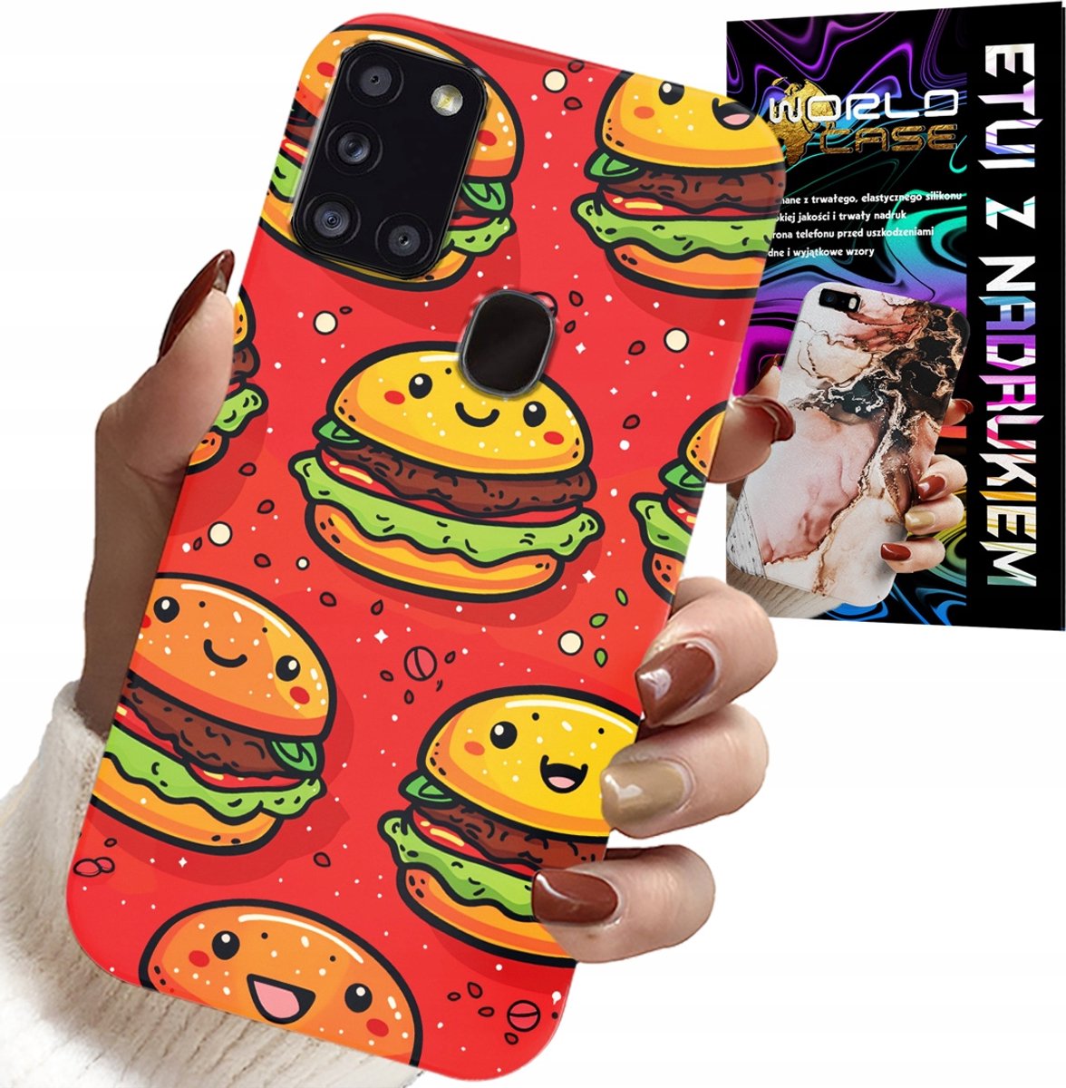 HOESJE VOOR SAMSUNG GALAXY A21S - LEUKE HOES MET LACHENDE BURGERS