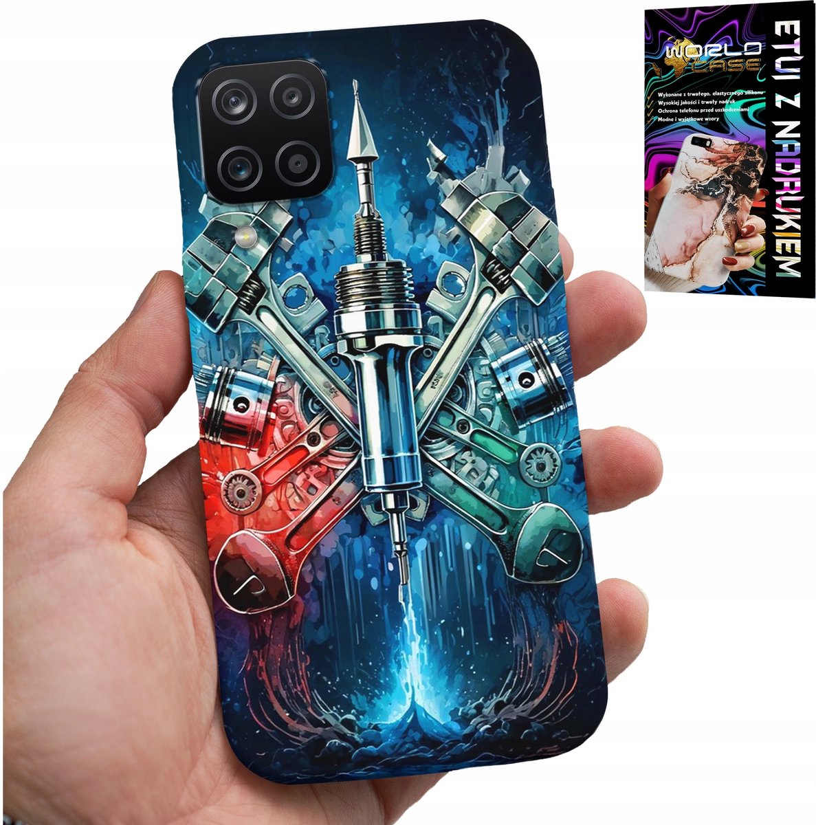 HOESJE VOOR SAMSUNG GALAXY A22 5G - AFDEKKING VOOR MOTORONDERDELEN + GLAS