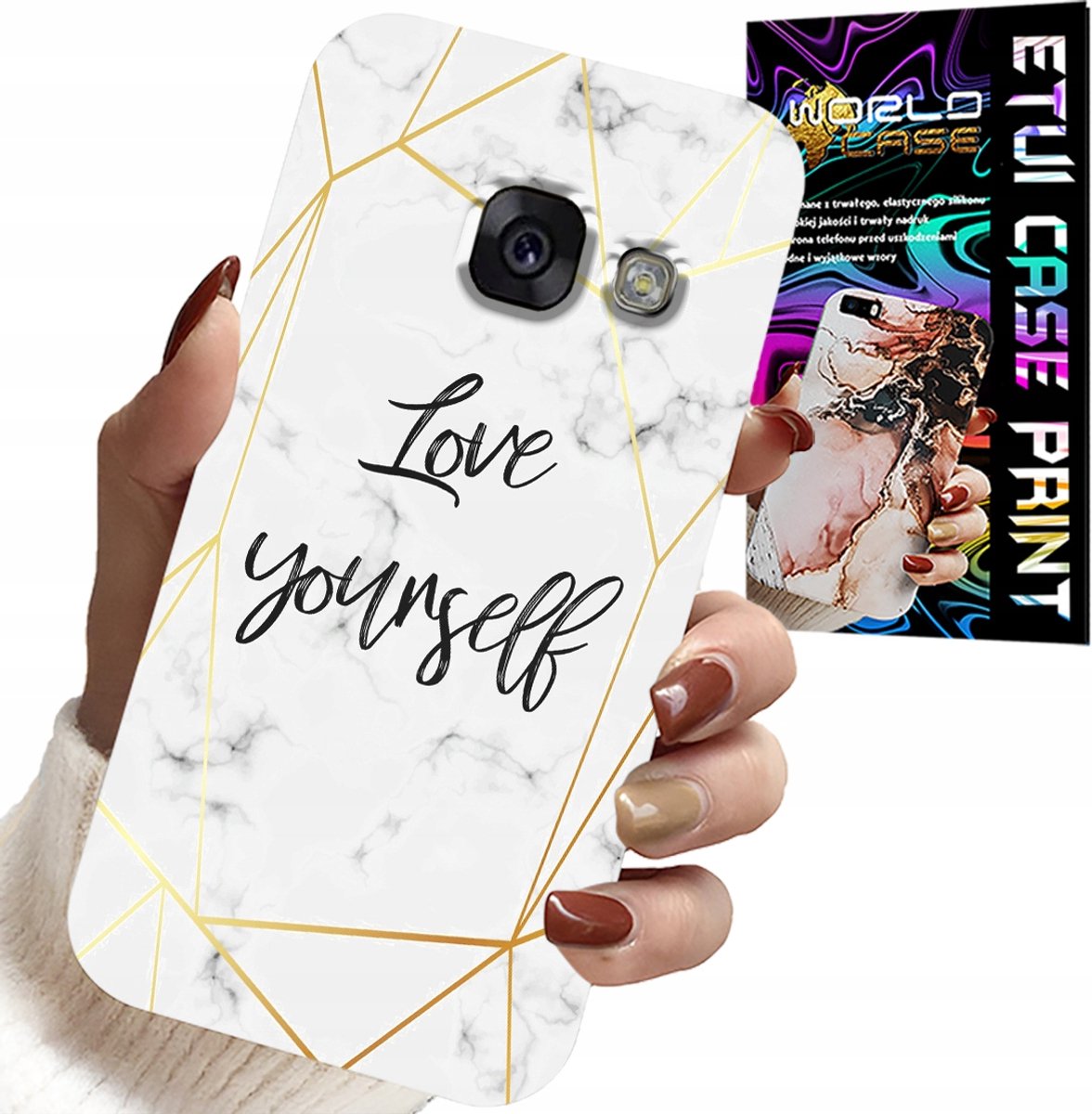 HOESJE VOOR SAMSUNG A5 2017 - WIT MARMER MET GOUDEN FRAME LOVE YOU
