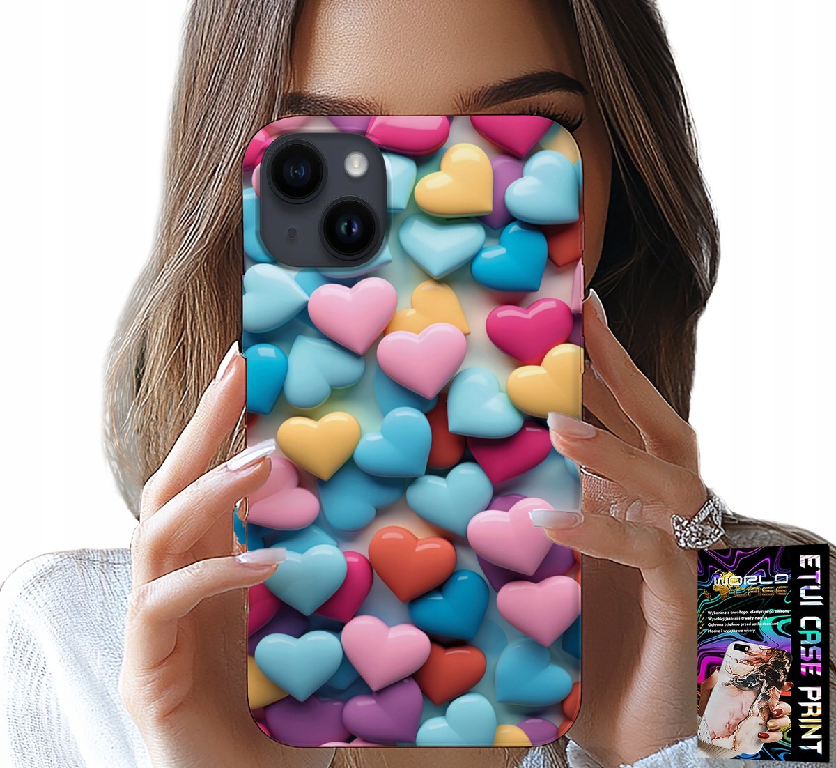iPhone 15 hoesje - Kleurrijke hartjes, mogelijkheid tot personalisatie