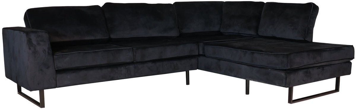 Lizzely Garden & Living Hoekbank design Puckerto 290cm bank velvet zwart hoek loungebank rechts bankstel hoeksalon zetel Zwart, zwart velvet
