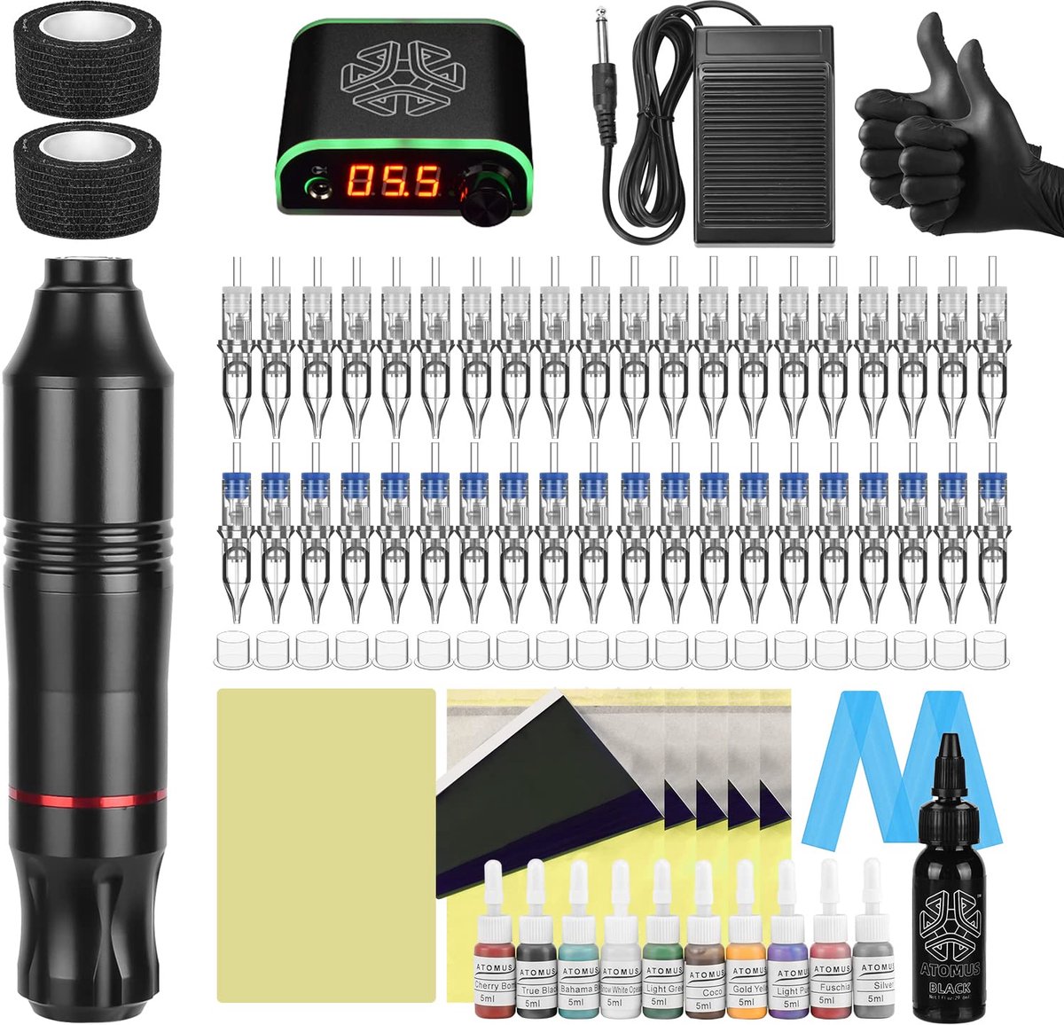 Professionele Tattoo Pen Kit - Compleet met Cartridge Naalden en Voedingsbron