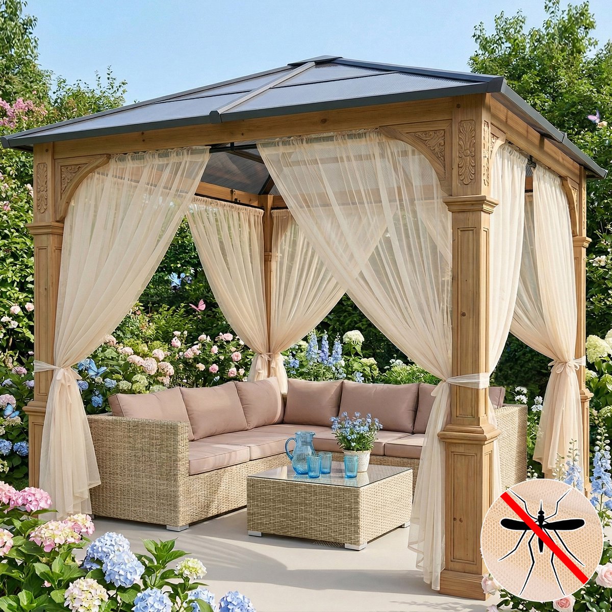 Qelus 2 Stuks Lichtgewicht Klamboe Buitengordijn - Vitrages - Op Maat Te Knippen DIY Muggennet - Fijnmazig Vliegengordijn voor Patio - voor Overkapping & Deur - 160cmx305cm - Beige Beige - 2 Stucks