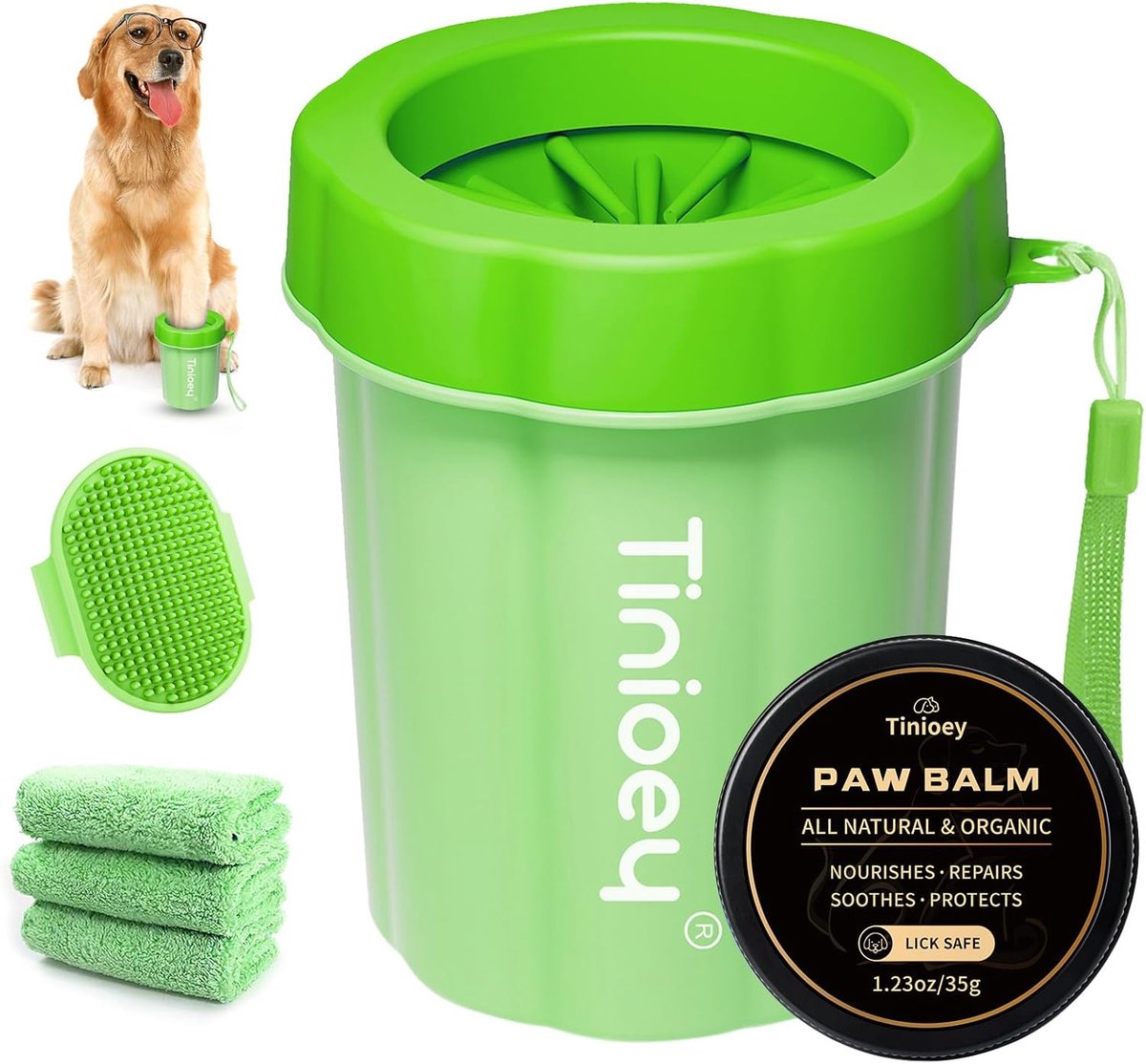 Hondenpootreiniger - Pootwasser Hond - Modderige Poten Schoon - Inclusief 3 Handdoeken - Medium Formaat - Groen