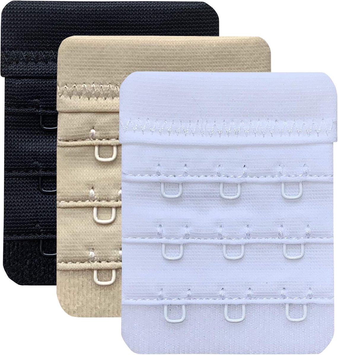 3x Beha verlengstuk - 3 Haaks - BH extender - Beha band verlengen - Universeel - Beige/zwart/wit - Jonyx