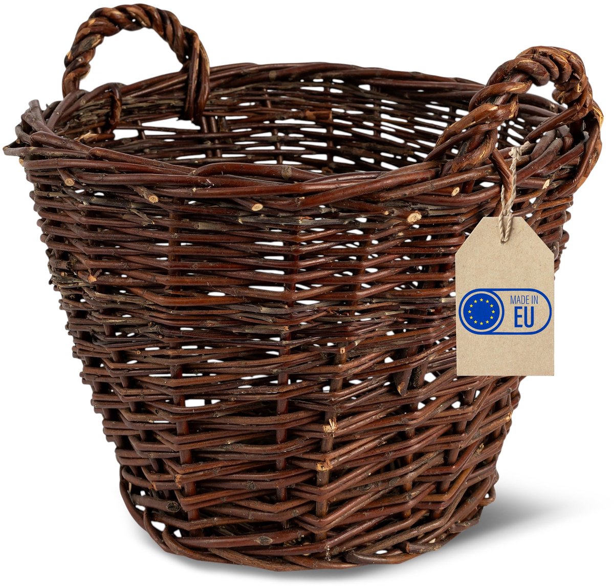 Creative Home Rieten mand met twee handvatten | Groot ø 30 cm | Perfect voor cadeaumand, haardmand, brandhoutmand, mand, gevlochten van riet voor woonkamer, badkamer, kinderkamer, universeel