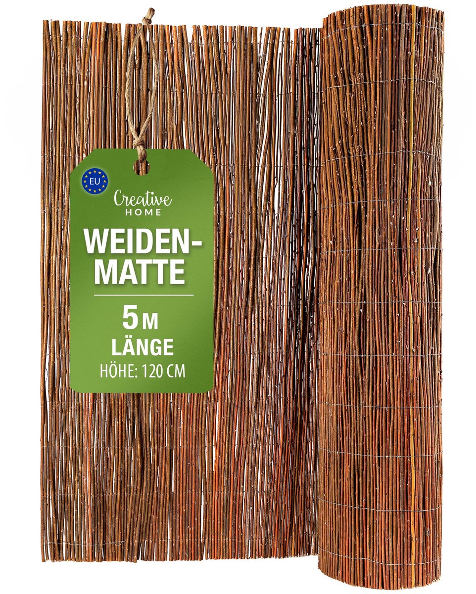 Creative Home wilgenmat balkon wilg 120 x 500 cm (H x L) | natuurlijk privacy scherm hek | mat tuin | zonwering balkon windbescherming terras tuinafscheiding