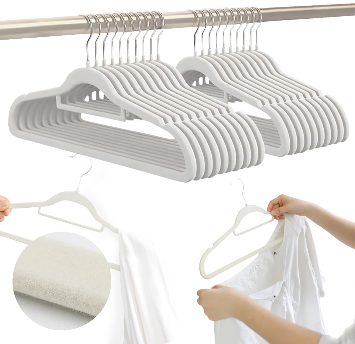 Severno Home MAGIC VELVET - Kledinghanger Set - 20 Stuks - Wit - Fluweel