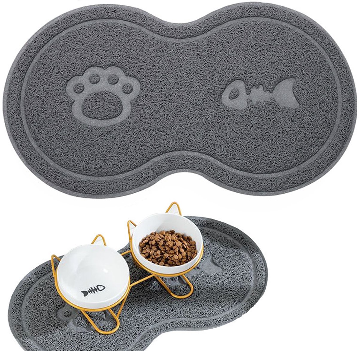 Mersjo - Antislip Mat Voor Dierenschalen - Grijs - Waterdicht - Antislip