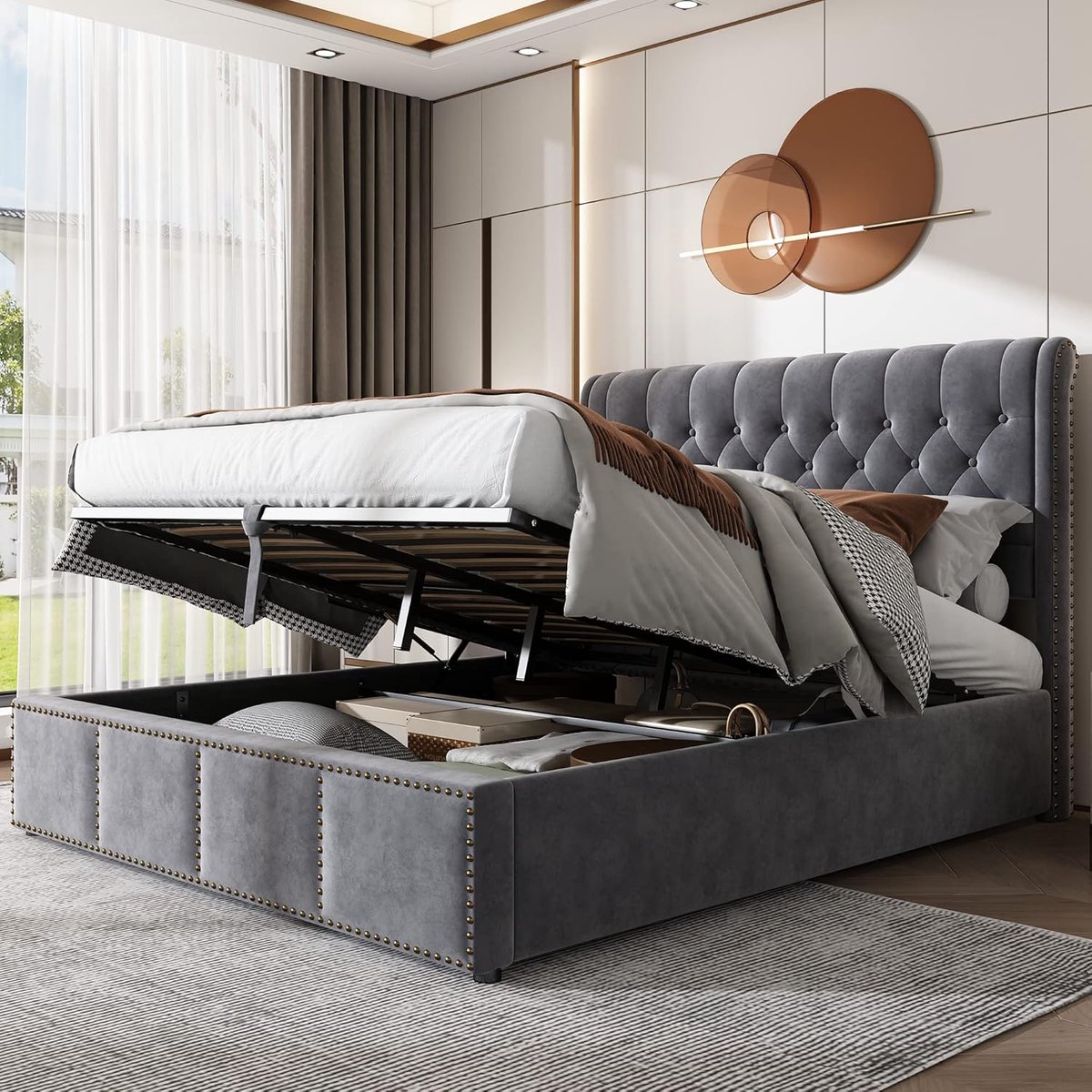 Gestoffeerd Bed - Tweepersoons Bed - Slaapkamer Opbergen - Met Bedbox - 180x200 cm - Grijs