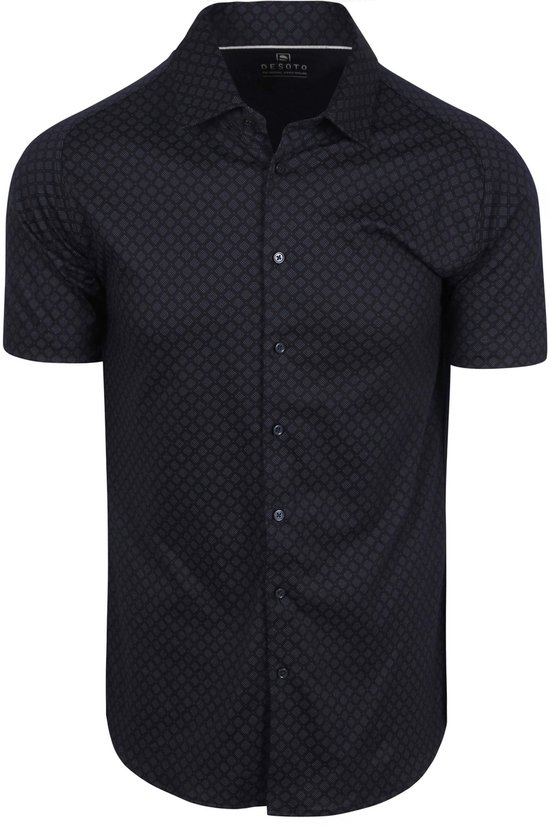 Desoto Short Sleeve Overhemd Cubes Donkerblauw (navy) - Maat S - Heren - Overhemden Casual