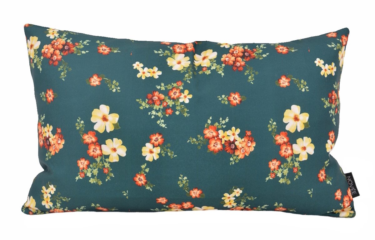 NOVÉE Sierkussen Mae Bloom Petrol - Outdoor | 30 x 50 cm | Katoen