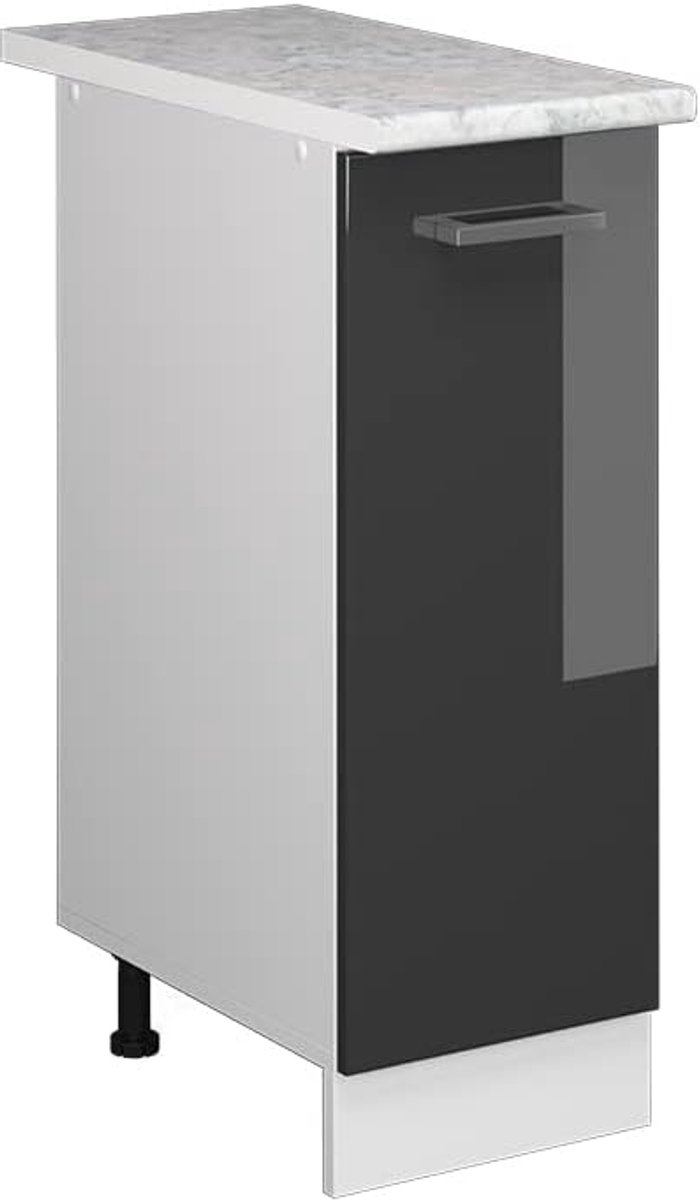 Keuken Apotheekkast - Smalle Keukenkast - Keukenopslag - WB Marmer Werkblad - 30 cm Breed - Antraciet Hoogglans