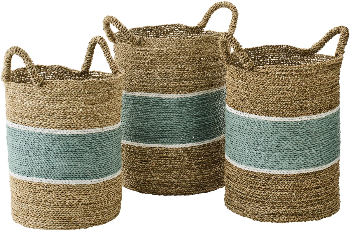 J-Line mand Gestreept - zeegras - naturel/turkoois - set van 3