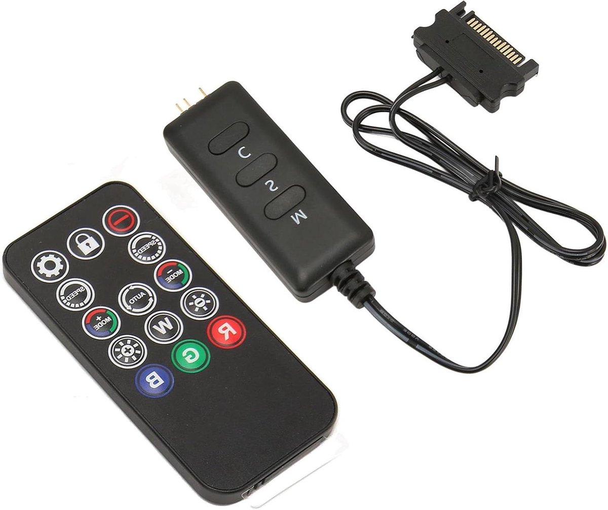 Allecto - PC Ventilatorencontrollerset Met Controller - RGB Verlichting - Kunststof Behuizingsventilator - 5V Controller - ARGB Verlichting - SATA-Voeding - Geschikt voor RGB Behuizingsventilatoren - Zwart