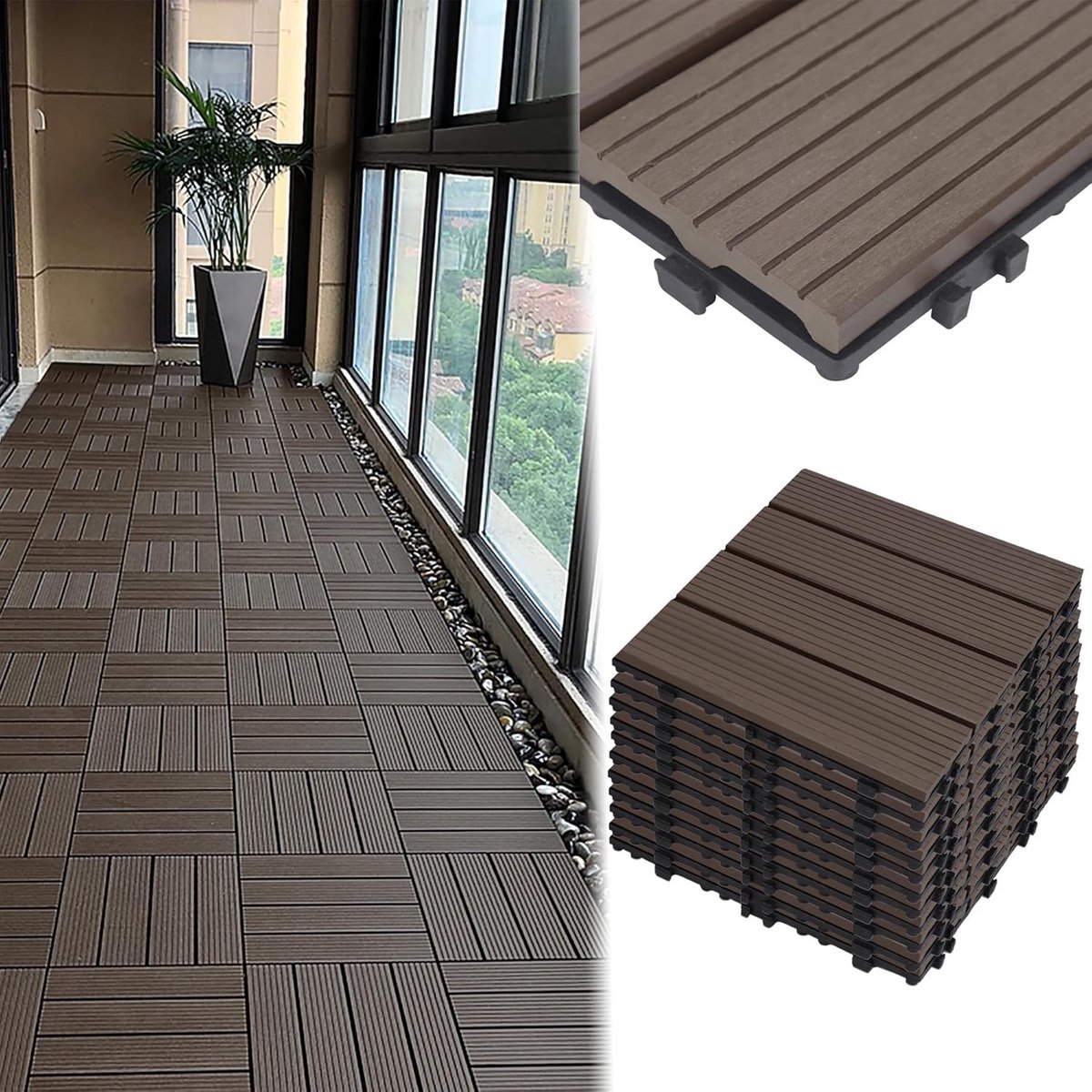 WPC Kliktegels Houtlook Terrastegels Voor Tuin Balkon en Terras
