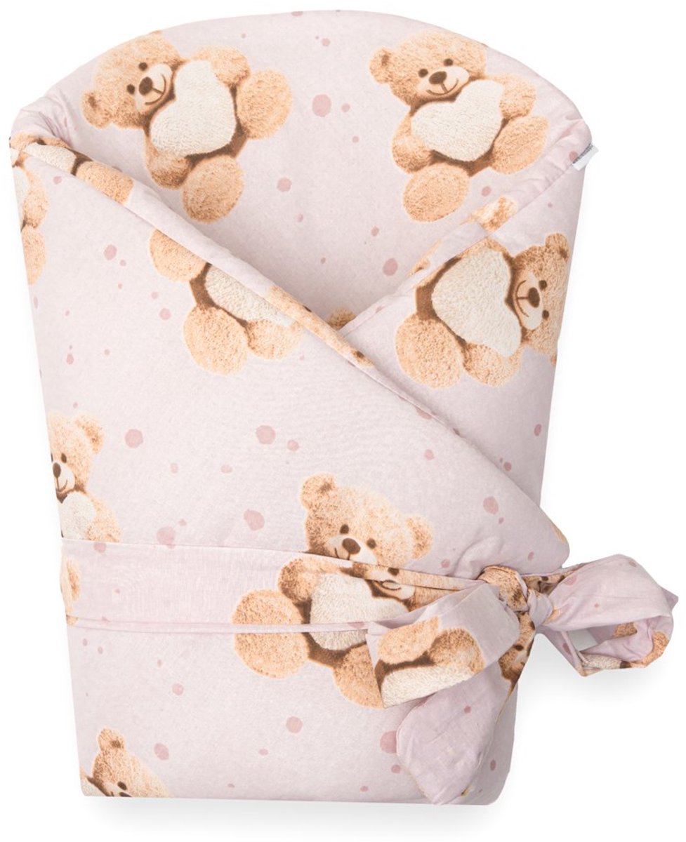 NEW BABY - Wikkeldeken - Wikkeldeken teddybeerprint 80x80 cm roze - babydeken - wikkeldoek - katoen - hypoallergeen - babyaccessoire - babydeken - wikkeldoek - katoen - hypoallergeen - babyaccessoire