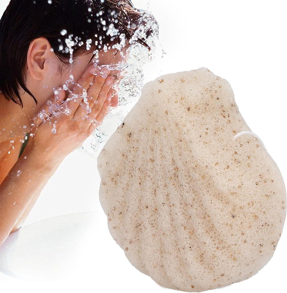Peeling spons voor gezichtsreiniging in schelpvorm, draagbaar en huidvriendelijk.