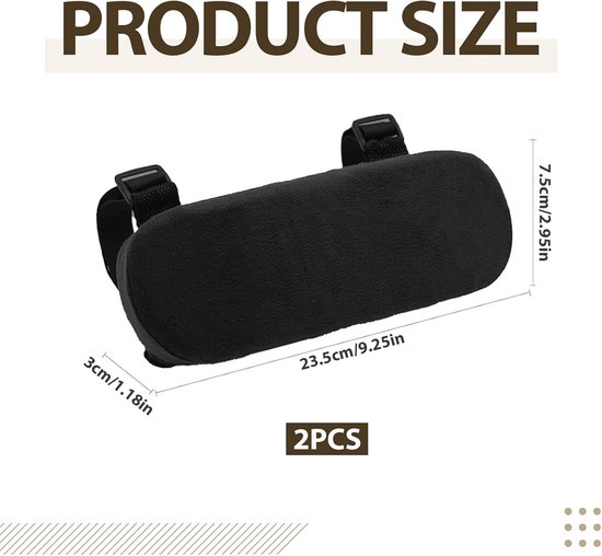 Bureaustoel armleuningkussens - Comfortabel en ergonomisch - Machinewasbaar - Verlicht pijn - Memory foam - 25x7,5x3 cm - Voor thuiswerk en gaming - Set van 2 — afbeelding 5
