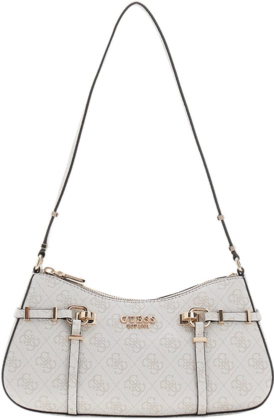 GUESS sac à épaule Leona Logo Shoulder Bag Bone Logo écru