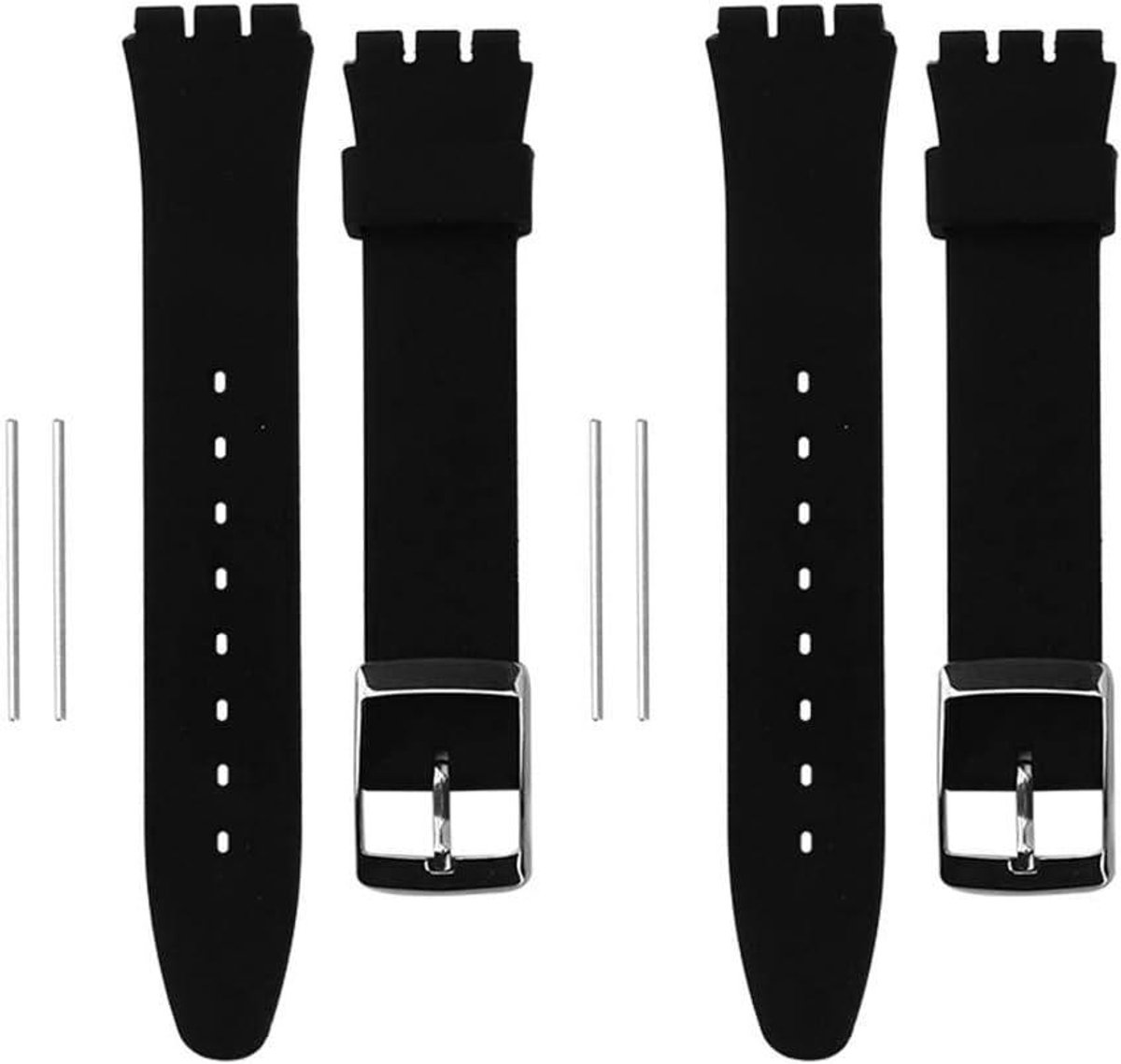 Allecto- Siliconen Horlogeband - 2 stuks - Zacht - 17 mm en 19 mm - Vervangende Accessoires - Geschikt voor Sporthorloges - Zwart