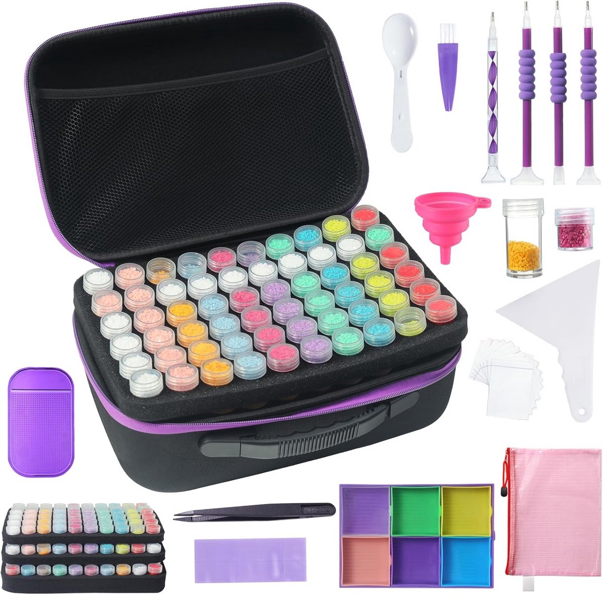 Grote Diamond Art Opbergkoffer met 60+120 Potjes - Draagbare Organizer voor Diamond Painting Kralen en Accessoires