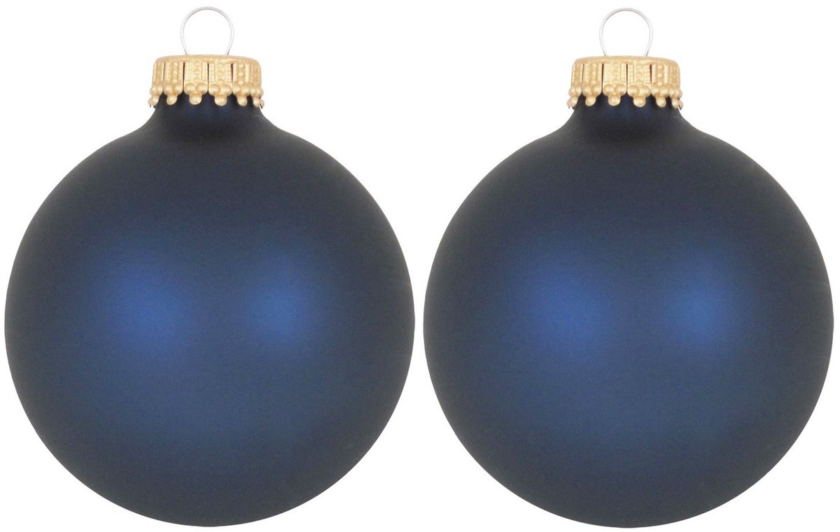 Krebs Kerstballen - 16x st - donkerblauw - glas - 7 cm - Kerstversiering - kerstdecoratie
