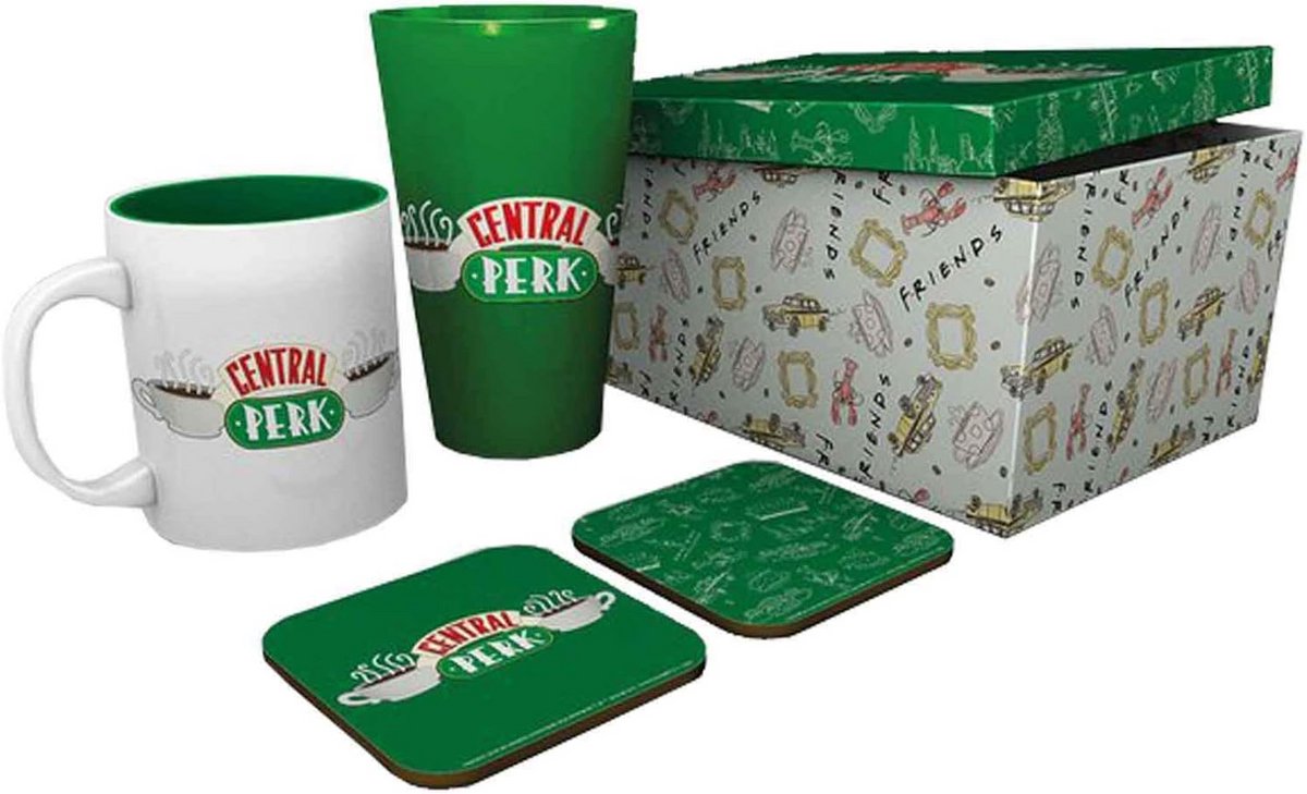 Geschenkset met Koffiemok, Glas en Onderzetter met Central Perk Thema
