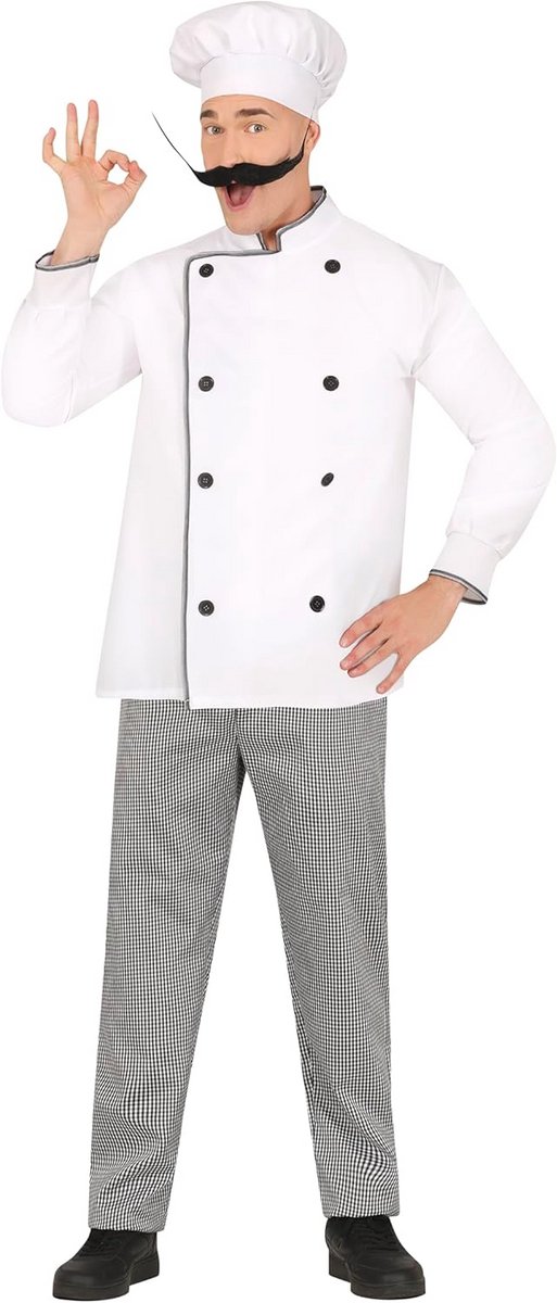 Compleet Heren Koks Kostuum - Kok Outfit met Hoed, Jas en Broek - Maat M