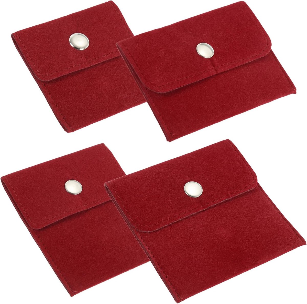 Juwelen Pouch Set - 4 Maten - Velvet Pouches - Snap Button - Draagbare Opbergzak voor Oorbellen - Armbanden - Kettingen - Ringen - Horloge - Rood - 4 Pack