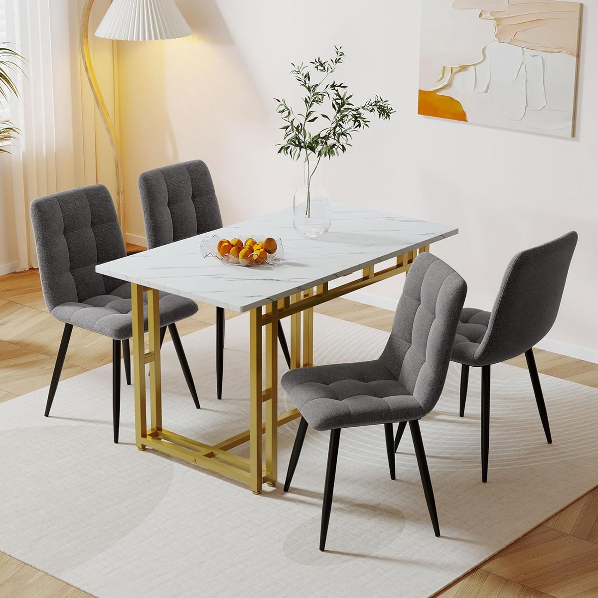 Luxe Eetkamerset Tafel met 4 Stoelen, 120x70cm, Stijlvol Design