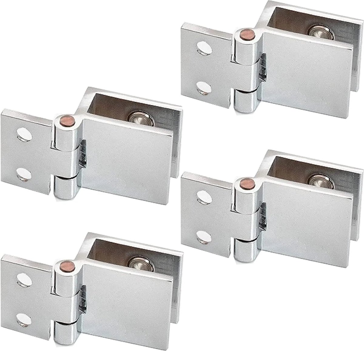 Scharnierclips voor glazen deuren, geschikt voor glazen keukenkastdeuren, vitrines en doucheruimtes; roestvrijstalen beugels om de openingshoek van de kastdeur aan te passen; verpakking van 8 stuks.