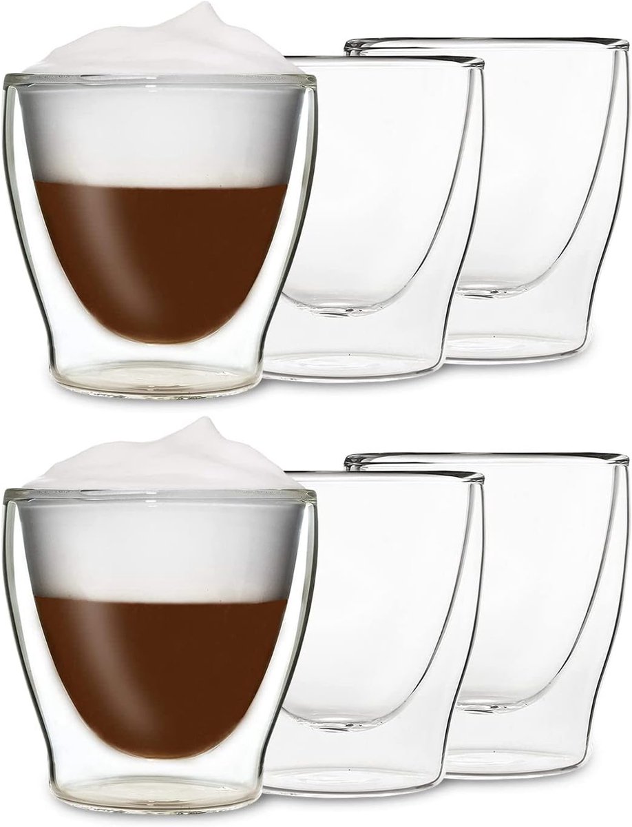 6X 200ml starterglazen set - dubbelwandige thermoglazen, koffie theeglazen