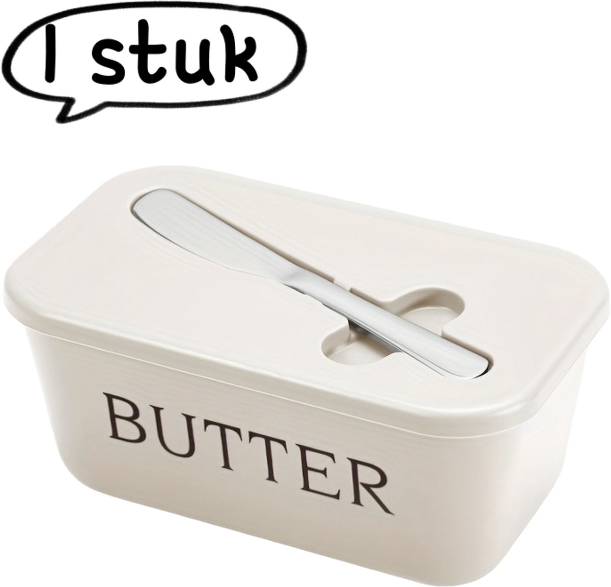 1 stuk - Boterbakje met deksel - Rechthoekig boterbakje met mes - Boterbewaarcontainer geschikt voor aanrecht en koelkast - Wit