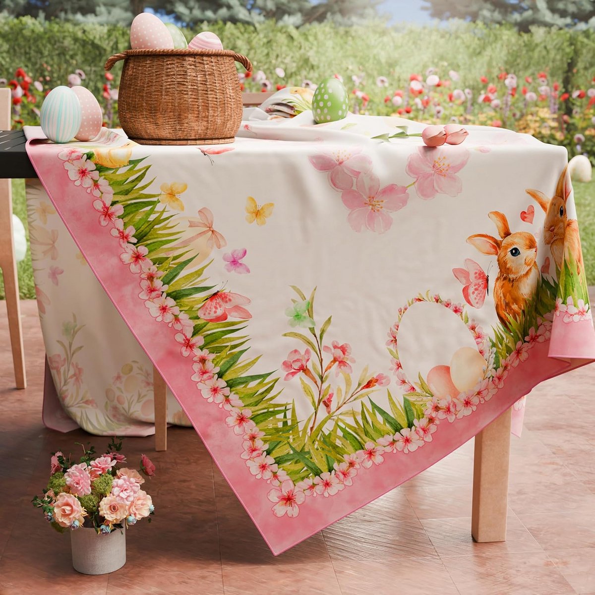 Vlekbestendig Rechthoekig Tafelkleed Pasen Flora 140x240 cm Gemaakt in Italië