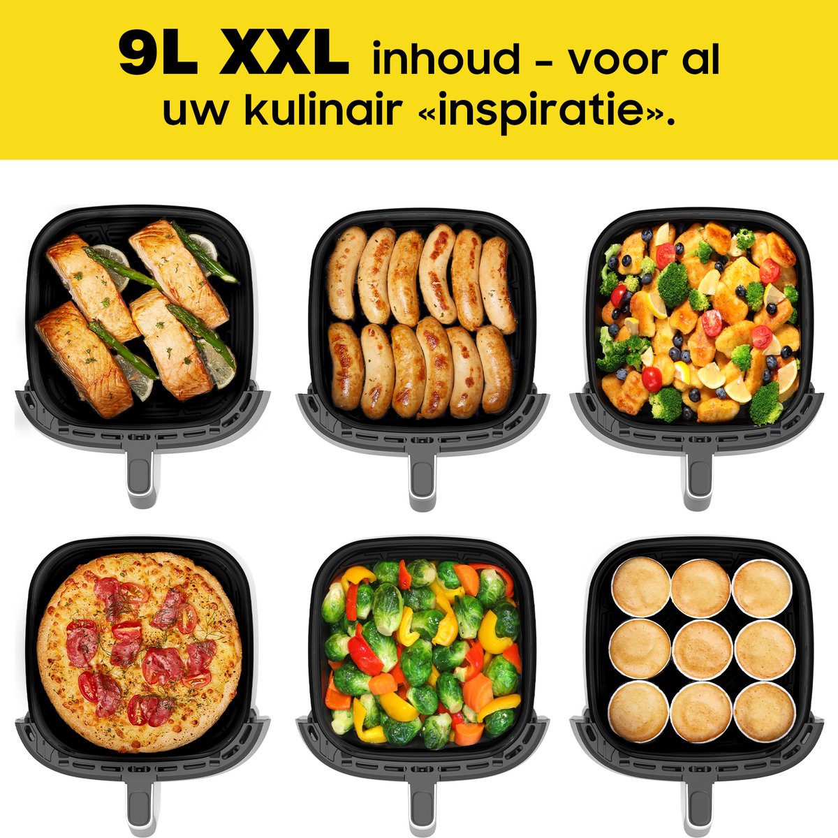 Borlin Dewelling XXL Airfryer met Dubbele Lade 9L - afbeelding 3