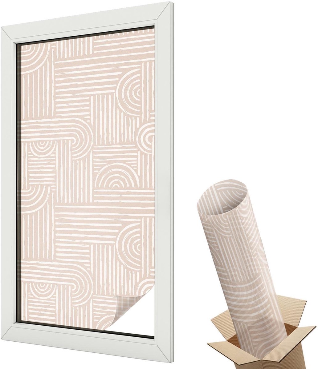 Wallfluent Glas in Lood Raamfolie - Geometrisch patroon Raamfolie Glas in Lood - 50x100 cm - Beige Zelfklevende Raamfolie Glas in Lood - Melkglas Folie met Glas in Lood Effect - Voor de woonkamer, voor het kantoor, voor de hal