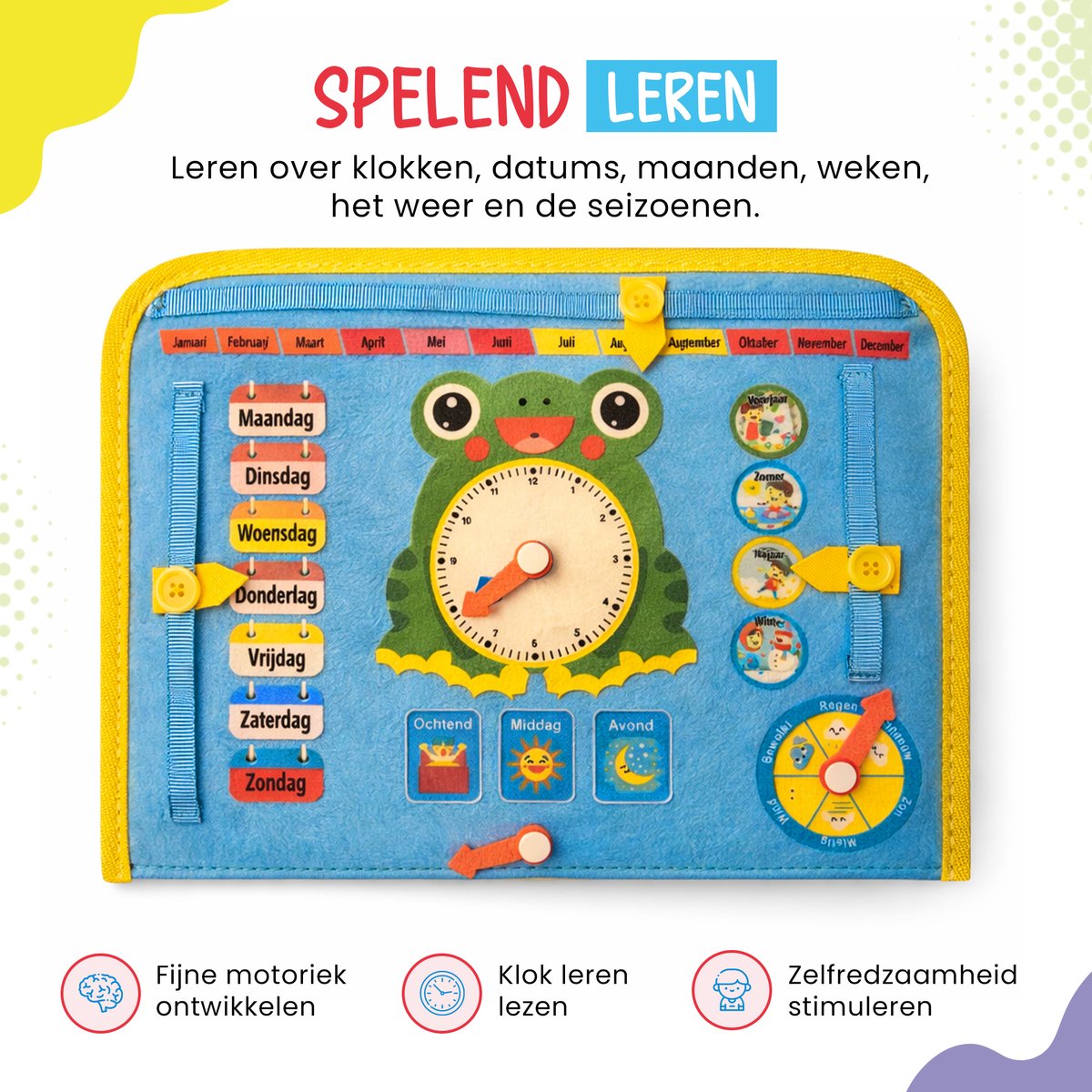 Montessori Activiteiten Boek - Nederlands - Busy Board - Perfect voor op Vakantie - Klok lezen - Motoriek Map voor Thuis en Onderweg - Leren Veter Strikken - Activiteitenboek - Vaardigheden Kinderen - Educatief Spel - Dinosaurus blauw — afbeelding 2