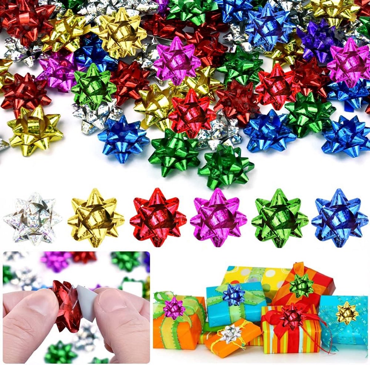 100 Stuks Mini Metallic Cadeaustrikken Zelfklevend Stervormig Voor Kerst & Cadeauverpakking