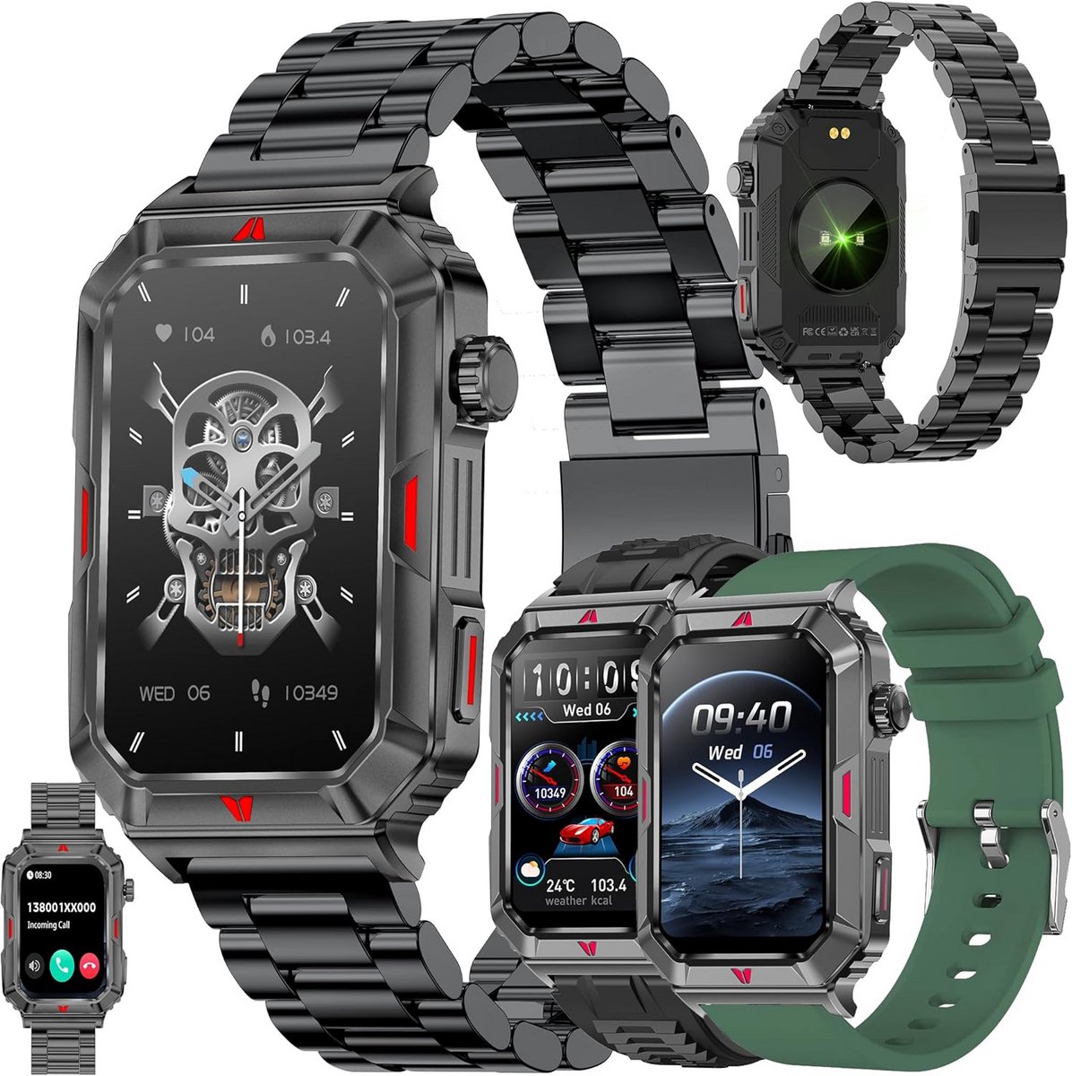 Smartwatch Heren met Bellen via Bluetooth, AMOLED Display, Stappenteller & Slaapmonitor voor Android/iOS