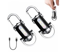 Sleutelhanger met Zaklampfunctie - Set van 2 - 600LM - Met 5 lichtstanden - Oplaadbare LED-zaklamp - Met Waarschuwingslicht - IP44 Waterdicht - Voor Huishouden, Auto, Buitenwerk, Reizen, Camping